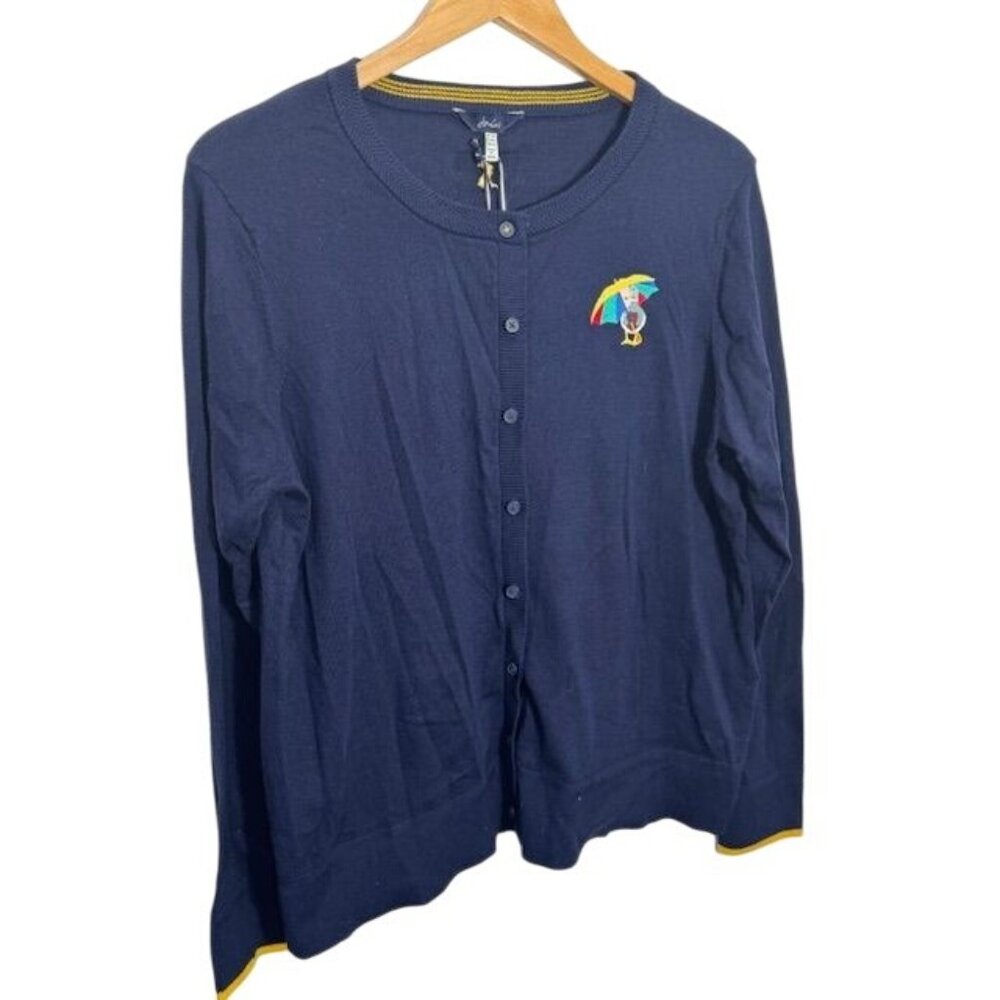 NWT Joules Womens Size 14 Navy Cotton Duck Umbrella Cardigan With Yellow Trim - Picture 7 of 13